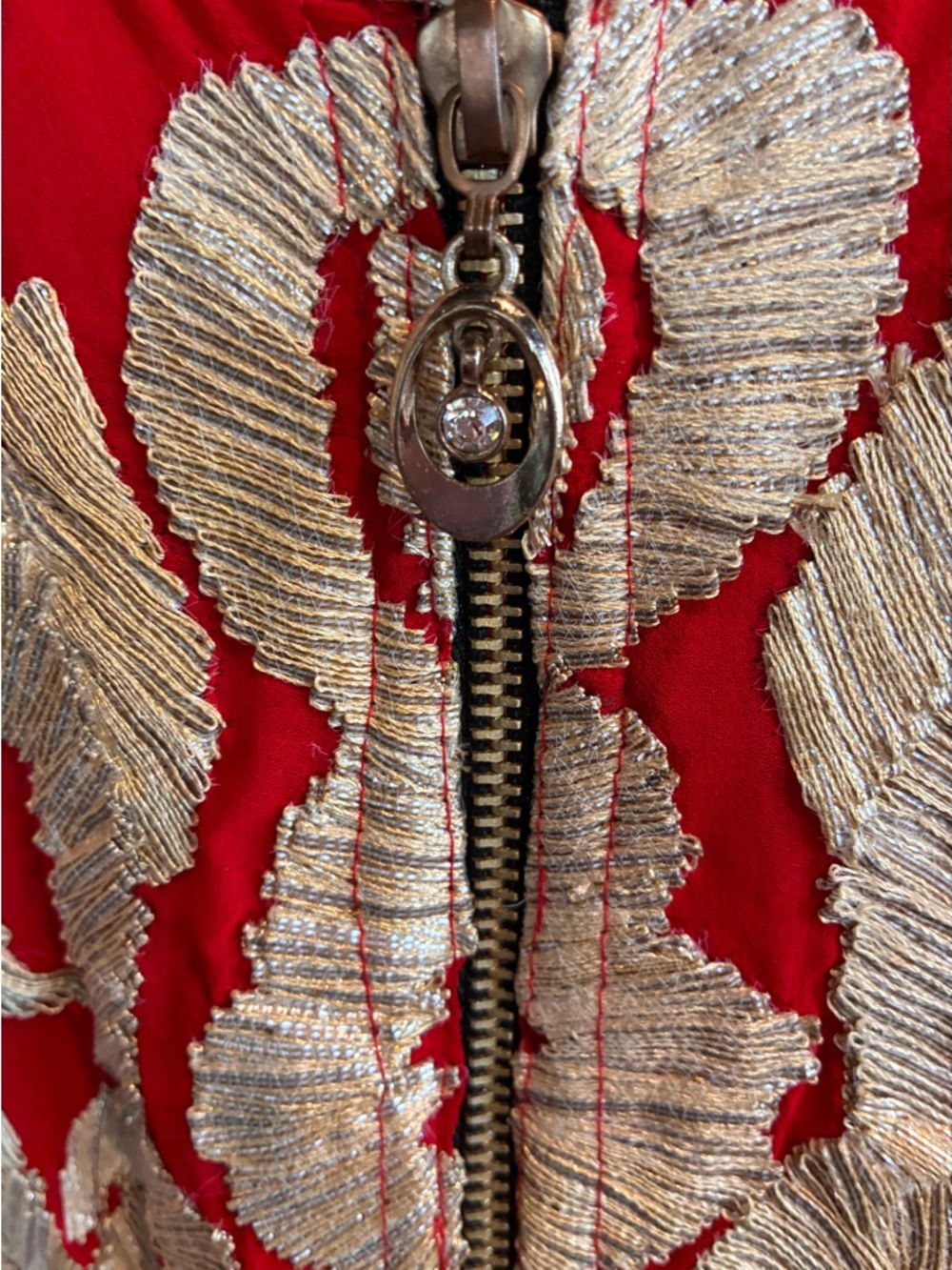 Red Embroidered Gold Accent Women’s Dress - Picture 5 of 7